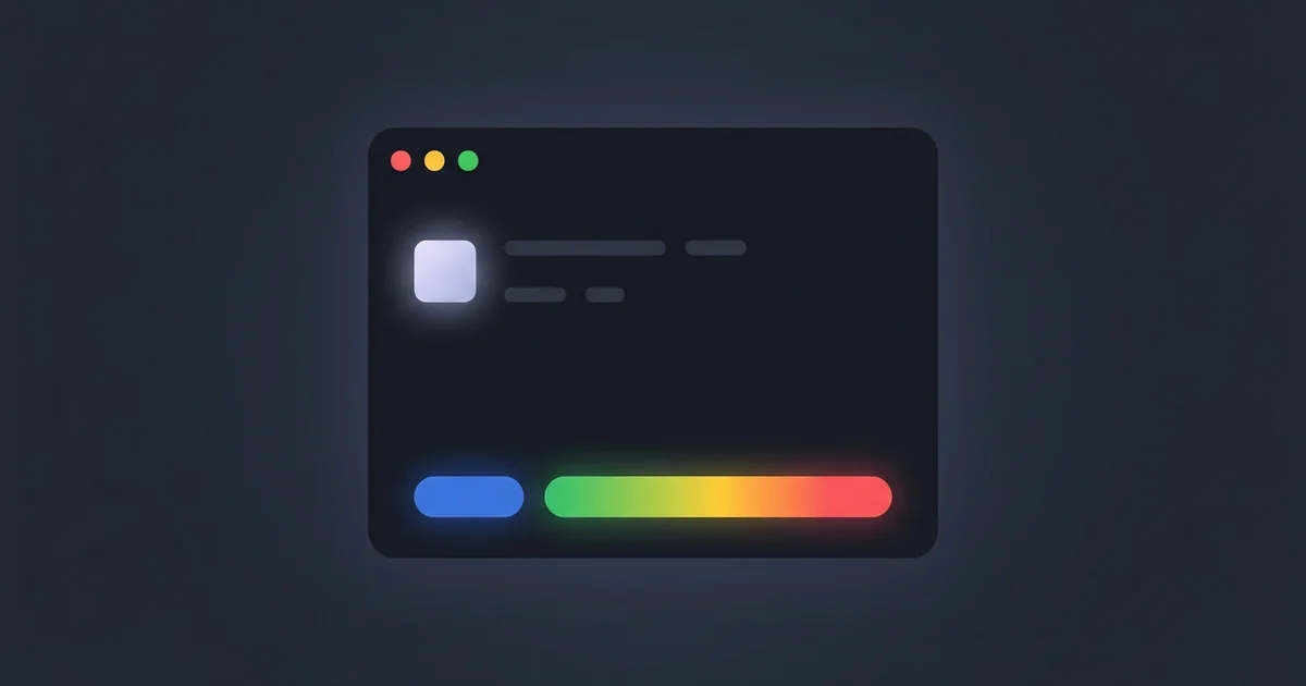 Abstract illustration of a dark terminal window with a blue badge and a green-to-yellow-to-red status bar along the bottom, representing a color-coded context-usage indicator